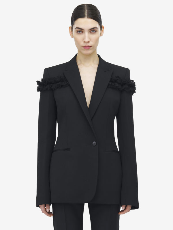 ALEXANDER MCQUEEN - Slashed Creponne Detail Single-Breasted Jacket - Item 839550QJAAC